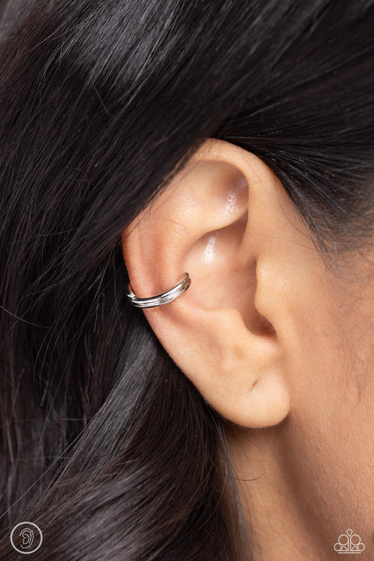 Linear Legacy - Silver Curled Bar Paparazzi Ear Cuff Earrings