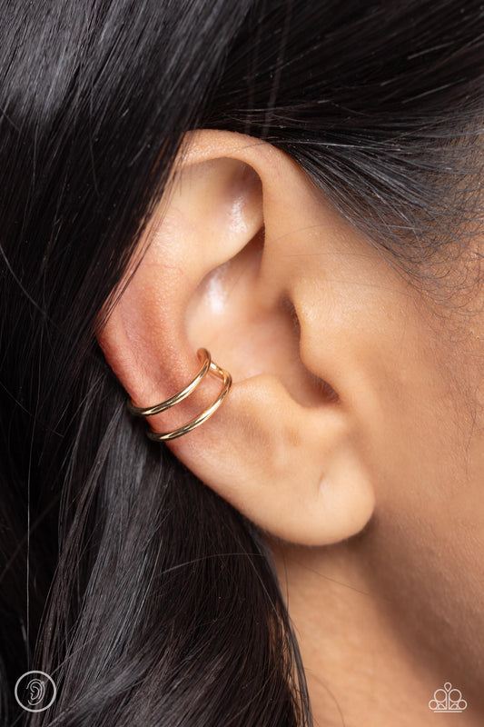 Metallic Moment - Gold Thin Bars Paparazzi Ear Cuff Earrings