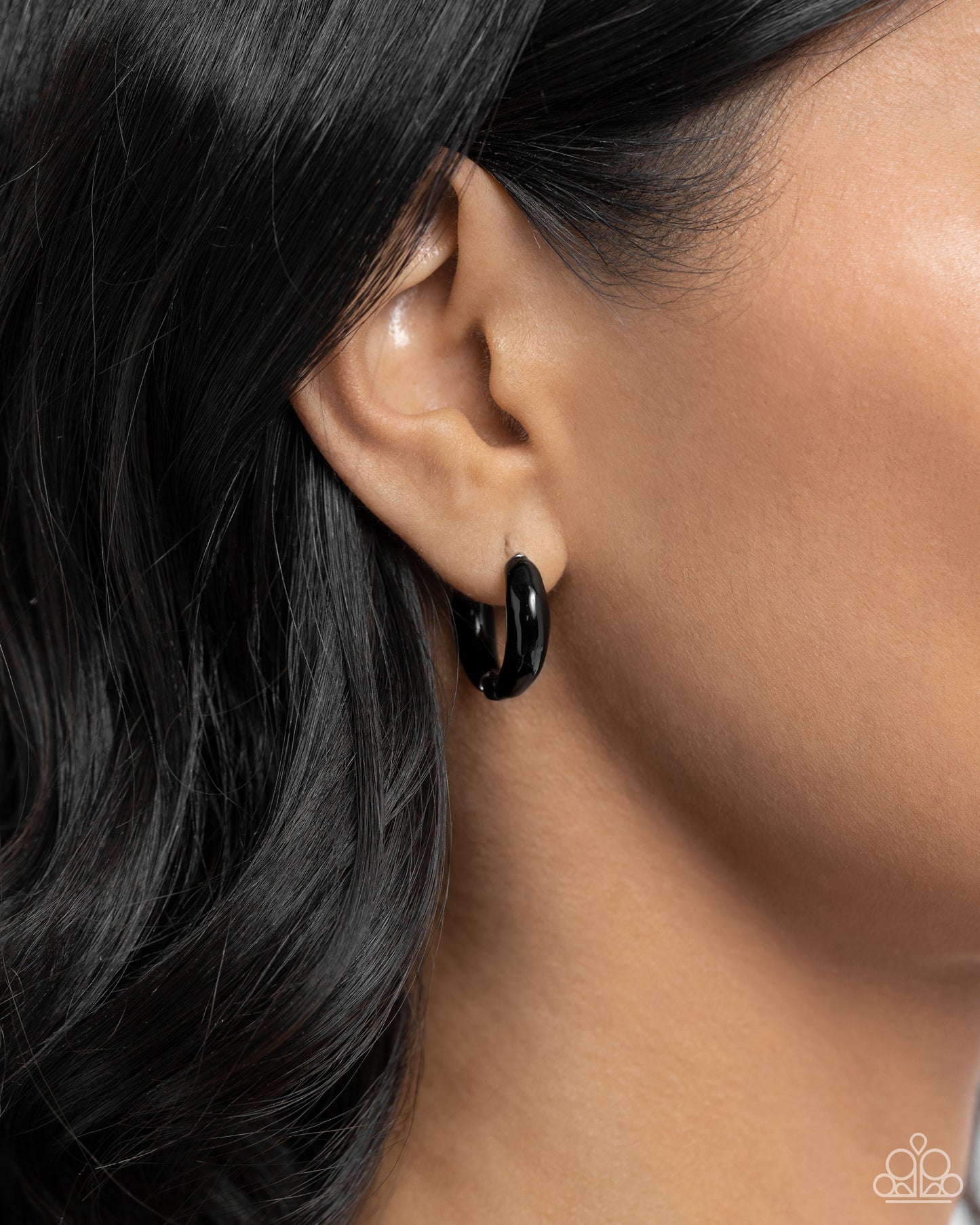 Pivoting Paint - Black Painted Paparazzi Hinge Hoop Earrings