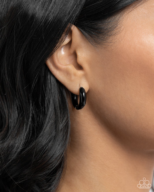 Pivoting Paint - Black Painted Paparazzi Hinge Hoop Earrings
