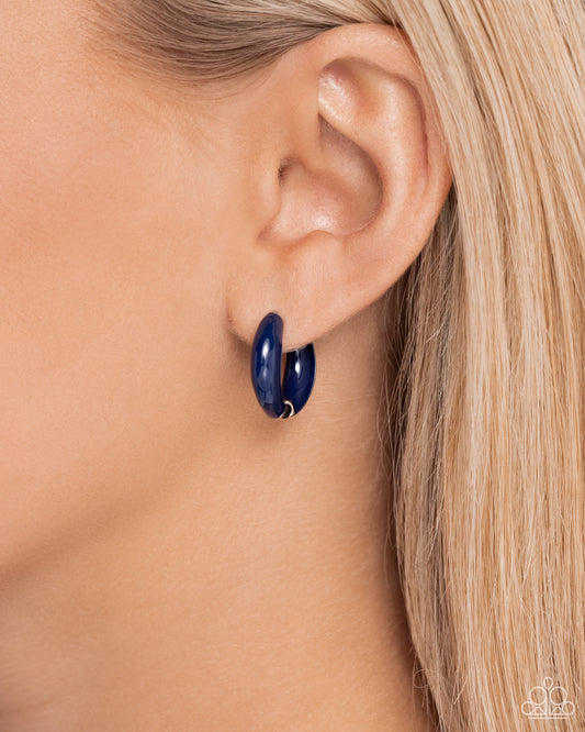 Pivoting Paint - Blue Painted Paparazzi Hinge Hoop Earrings