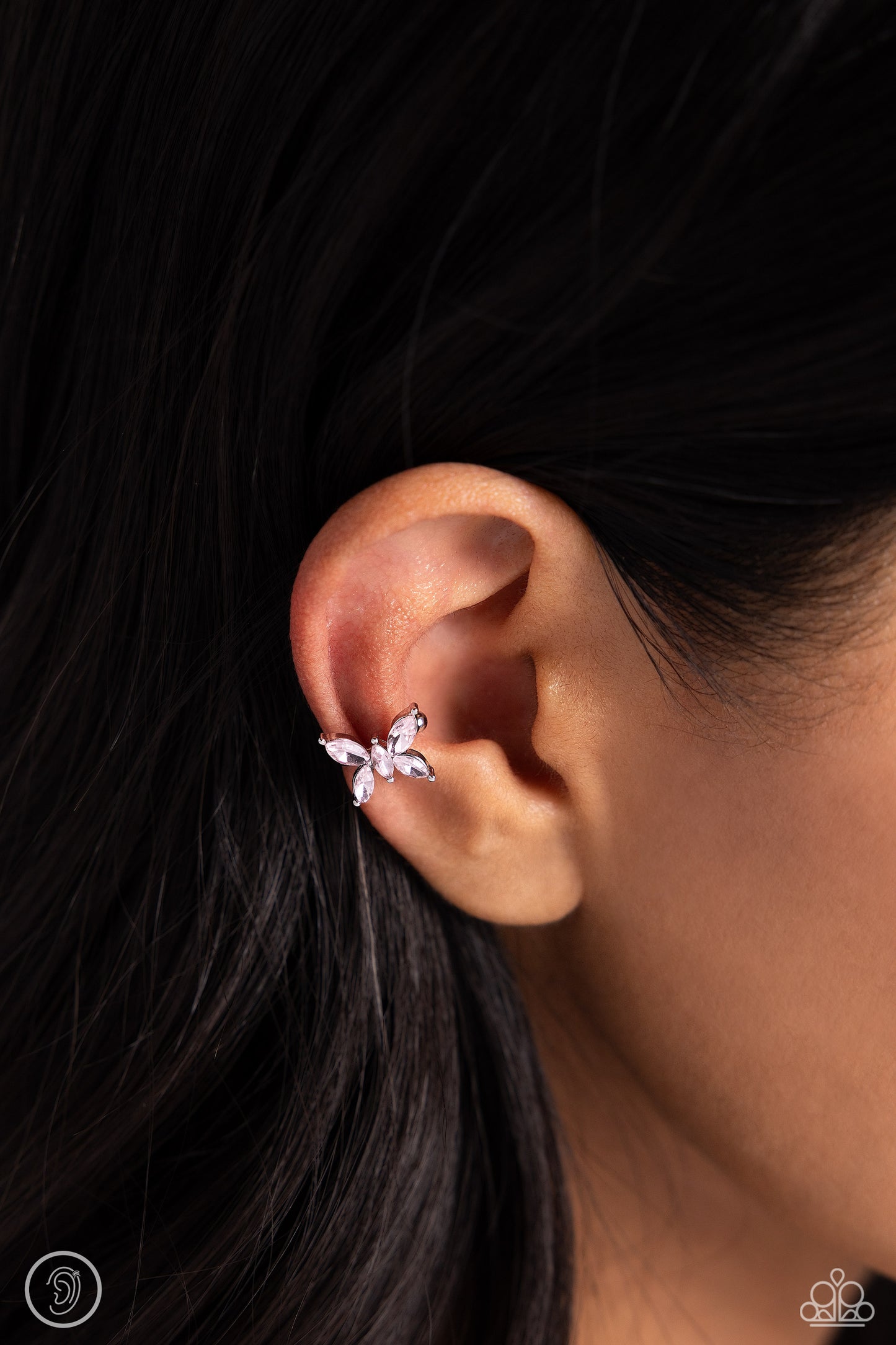 Aerial Advancement - Pink Rhinestone Butterfly Paparazzi Ear Cuff Earrings