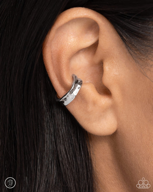 CUFF Call - Silver Concaved Hammered Paparazzi Ear Cuff Earrings
