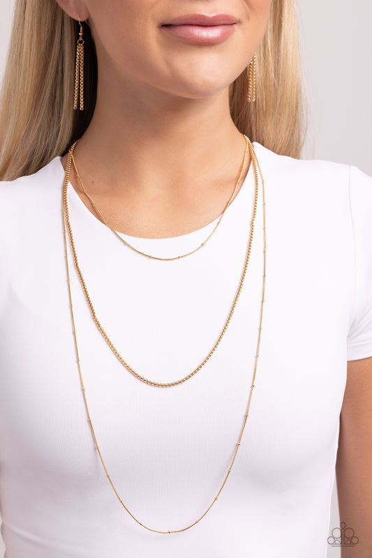 Layer Lockdown - Gold Multiple Layer Chain Paparazzi Necklace & matching earrings