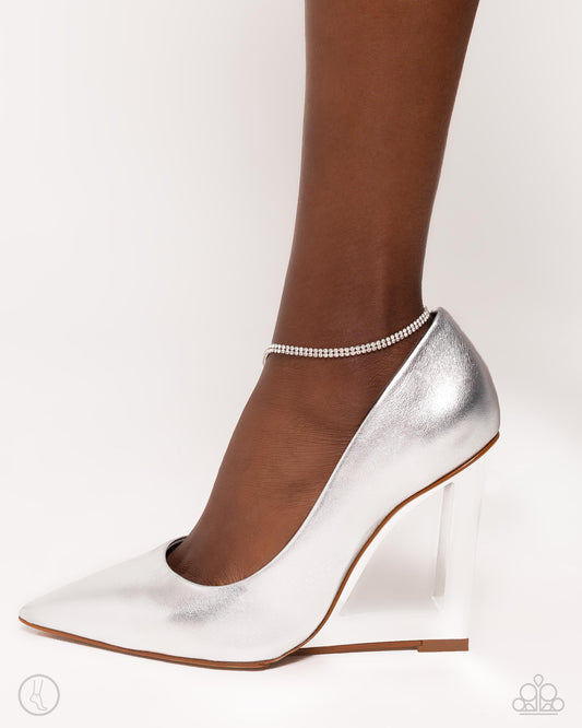 Adorable Anklet - White Rhinestone Paparazzi Anklet