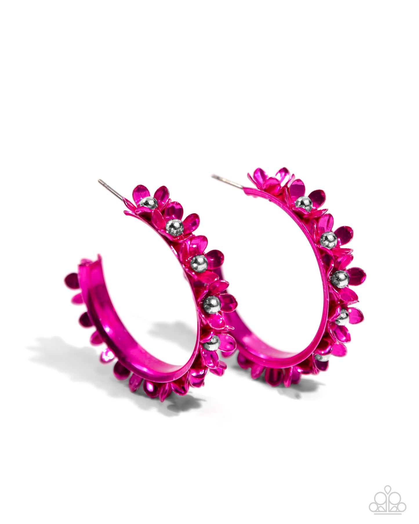 Fashionable Flower Crown - Pink Metallic Flowers Paparazzi Hoop Earrings
