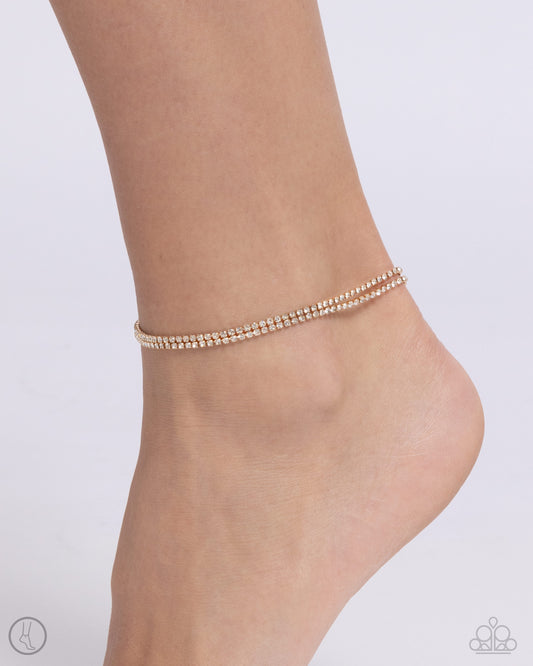 Dainty Declaration - Gold Square Fittings & White Rhinestones Paparazzi Anklet