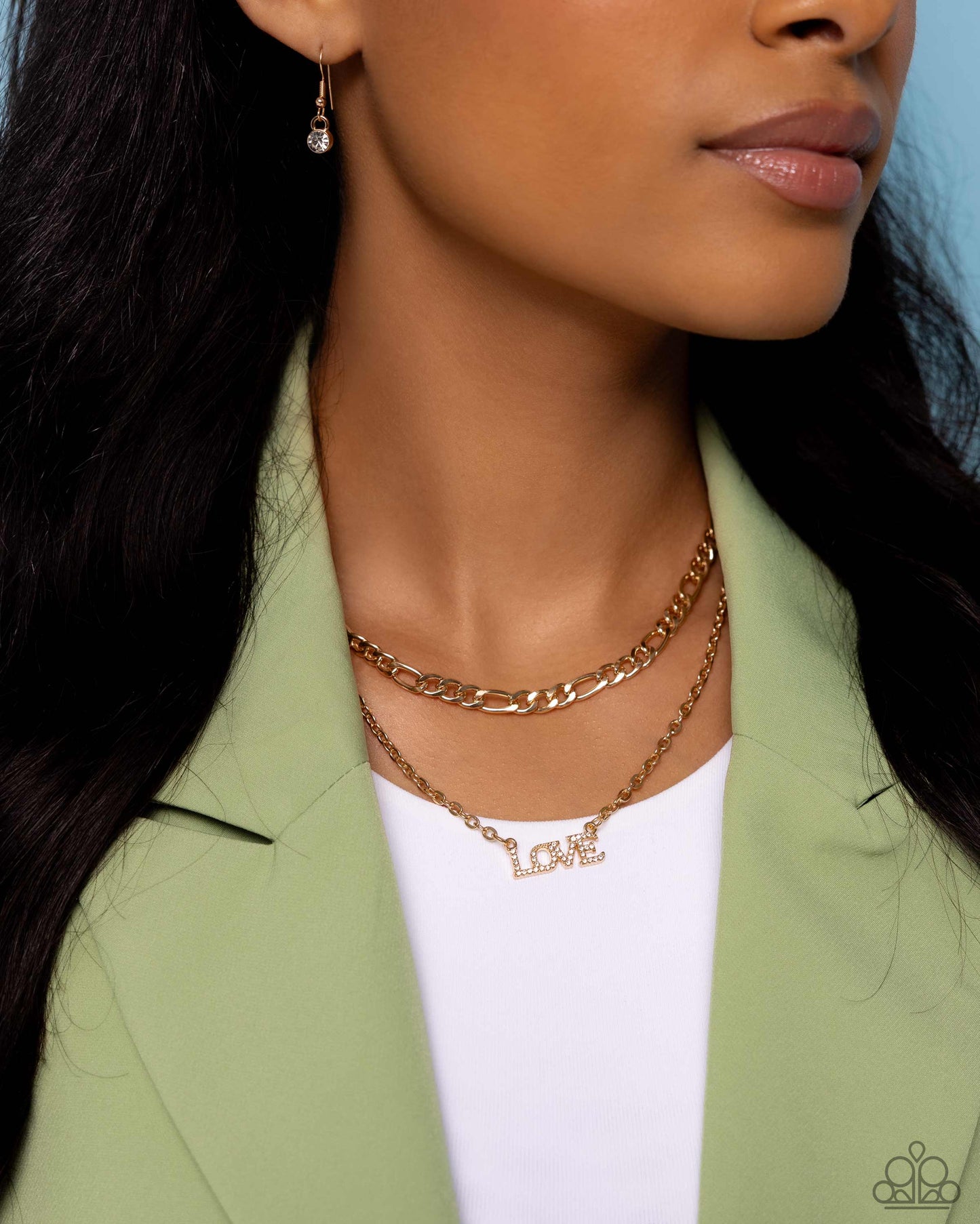 Lovely Layers - Gold "LOVE" Pendant/Mismatched Chain Paparazzi Necklace & matching earrings