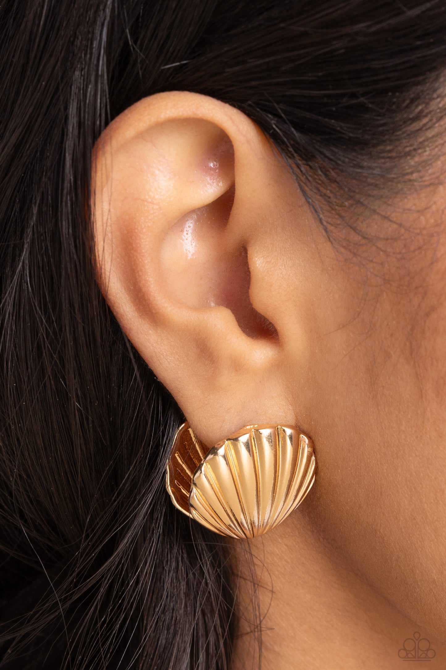Seashell Surprise - Gold Seashell Paparazzi Hinge Earrings