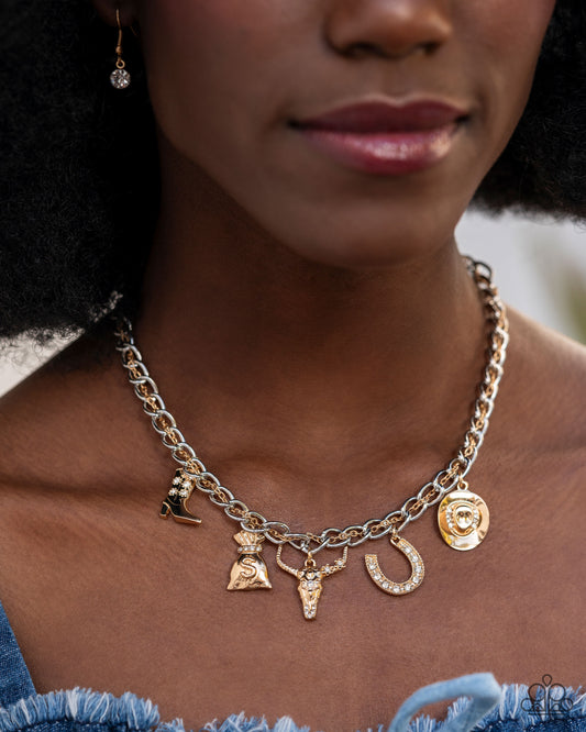 Cowboy Collection - Gold Western Inspired Charms Paparazzi Necklace & matching earrings
