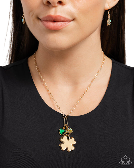 Luck of the Draw - Green Heart Gem/Four-Leaf Clover Pendant Paparazzi Necklace & matching earrings