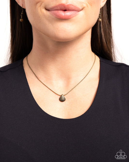 Seashell Simplicity - Brass Seashell Charm Paparazzi Necklace & matching earrings
