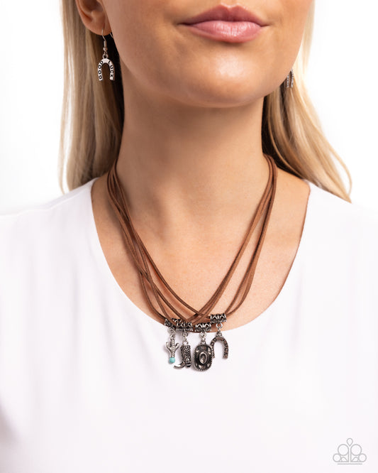 Southern Beauty - Brown Suede/Western-Inspired Charms Paparazzi Necklace & matching earrings