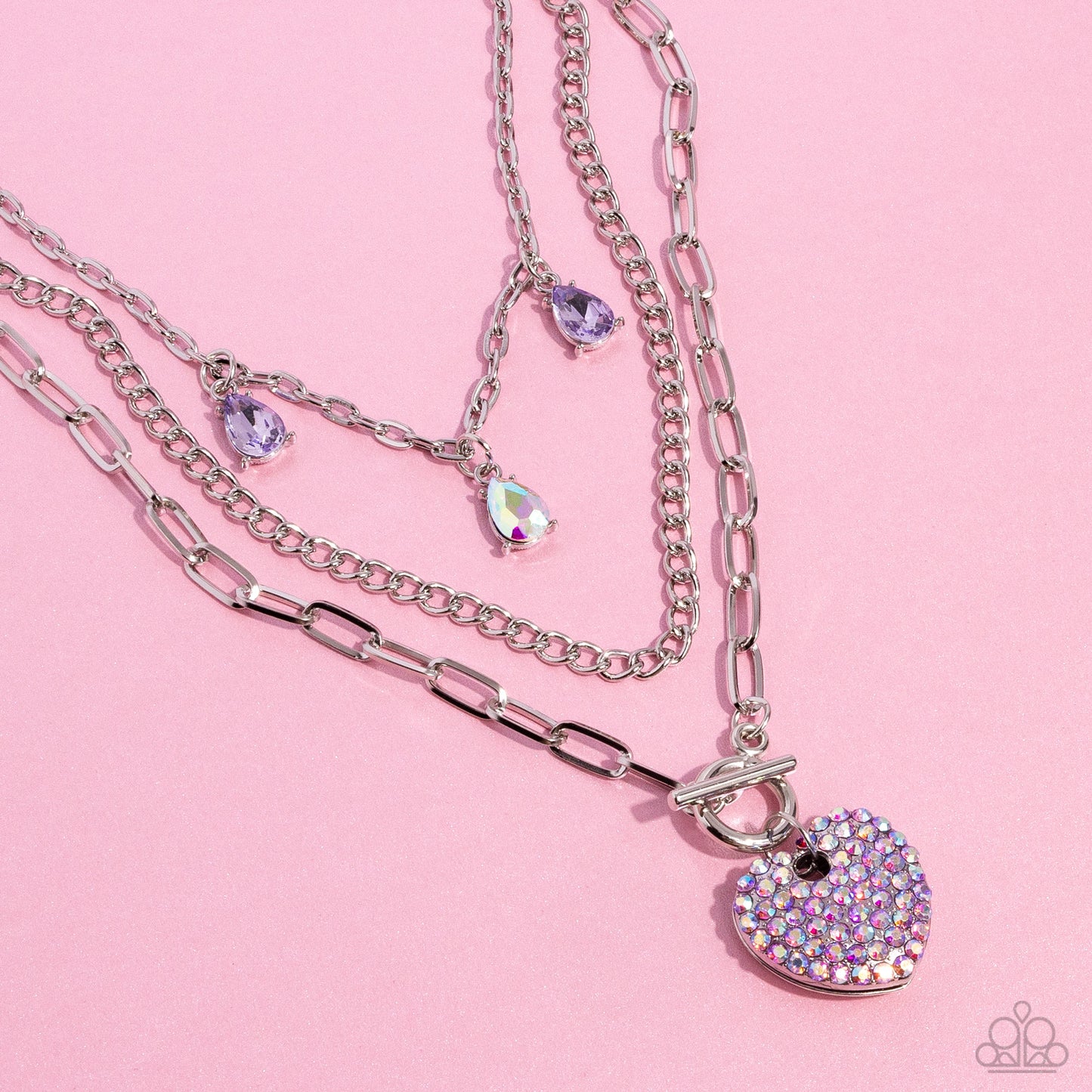 HEART History - Purple Iridescent Rhinestone Heart Pendant Paparazzi Necklace & matching earrings