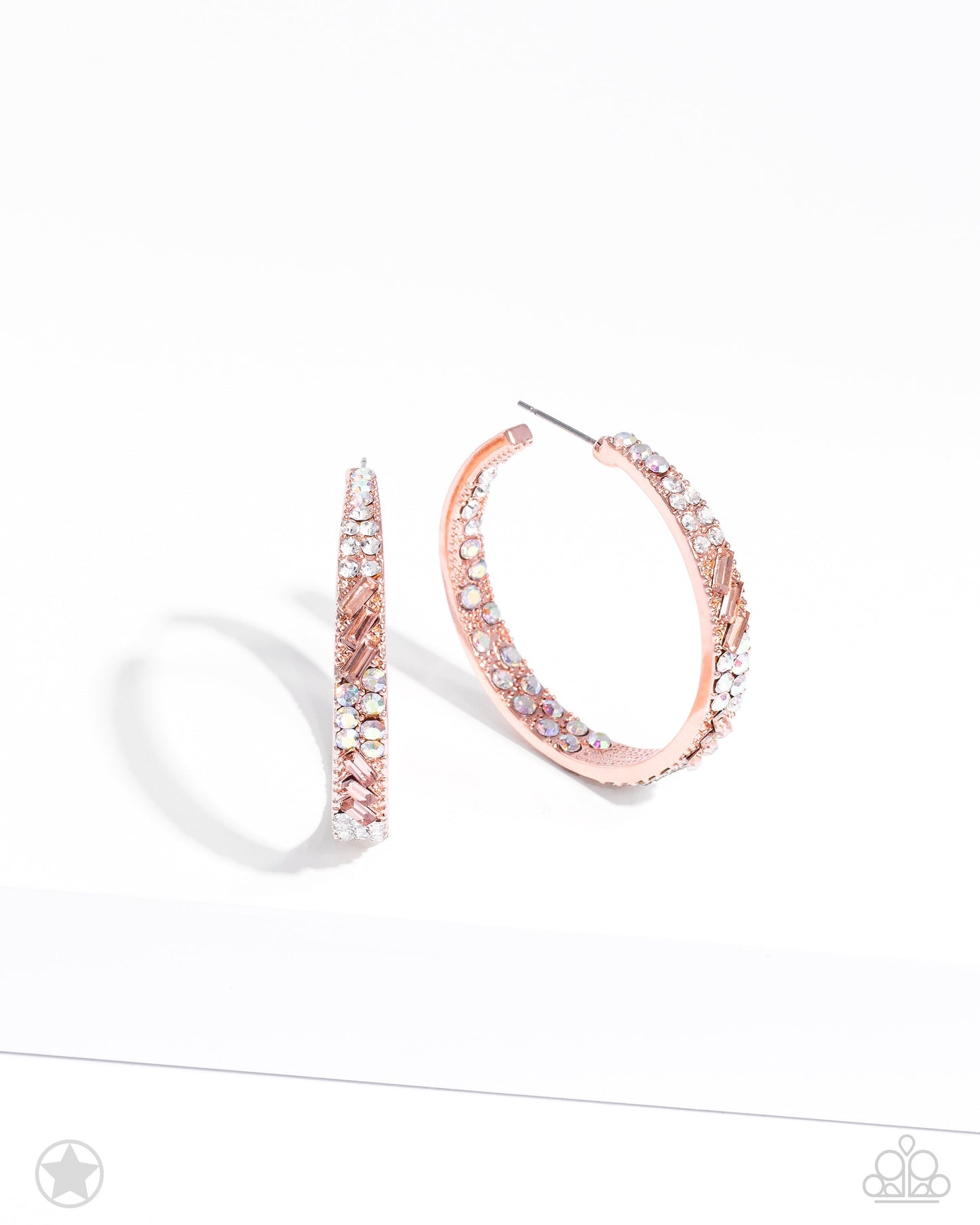 Glitzy by Association - Copper Hoop/Iridescent, Peach, & White Rhinestone Paparazzi Earrings