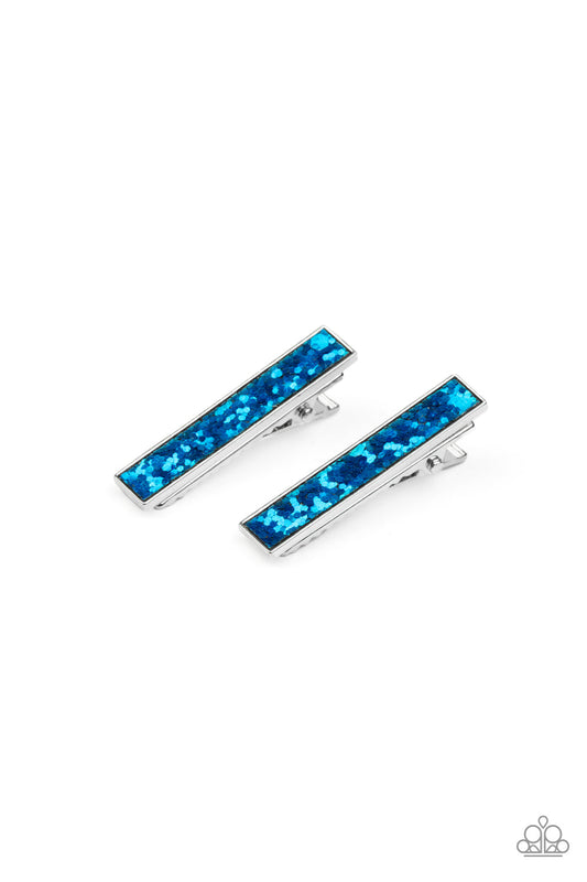 For All The World To SEQUIN - Blue Sequin Paparazzi Set of 2 Hair Clips