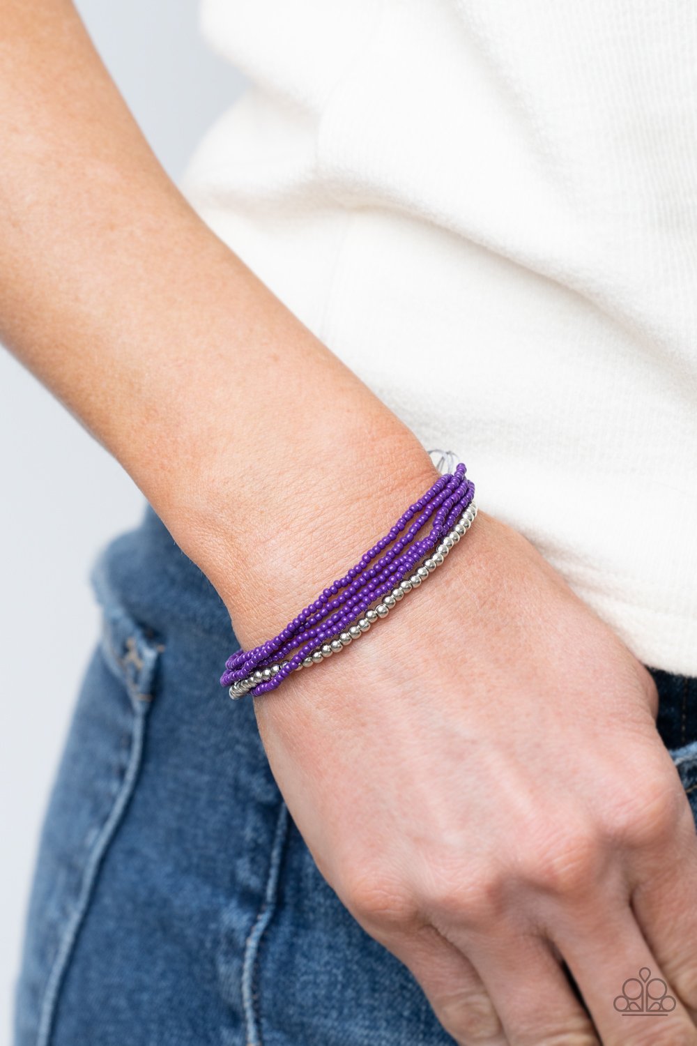All Beaded Up - Purple Seed Beads & Silver Beaded Paparazzi Urban Bracelet