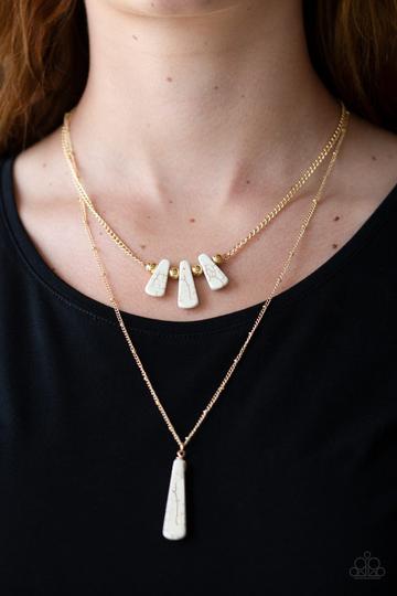 Basic Groundwork - Gold Chain/White Stone Paparazzi Necklace & matching earrings