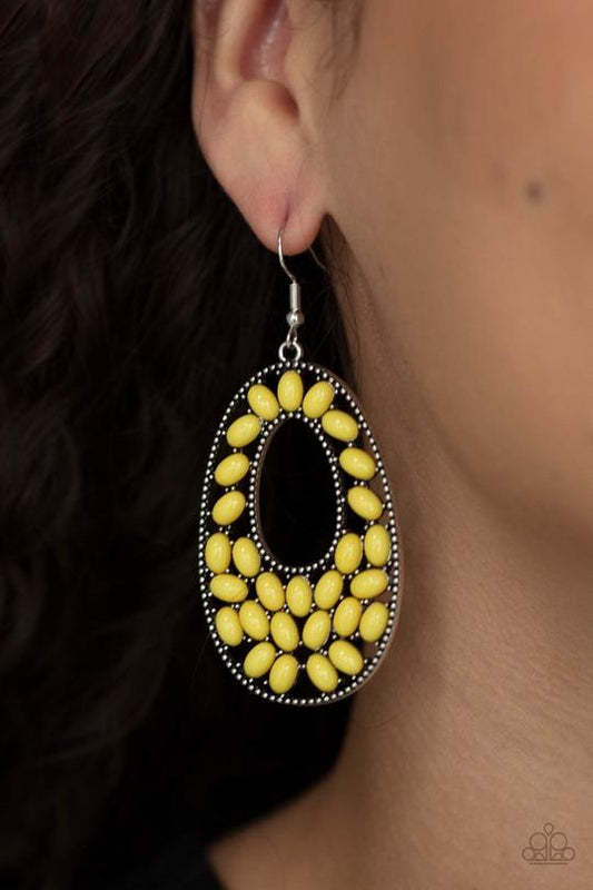 Beaded Shores - Yellow Oval Beaded Paparazzi Earrings