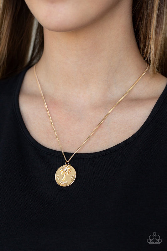 Breezy Palm Trees - Gold Palm Tree Charm Paparazzi Necklace & matching earrings