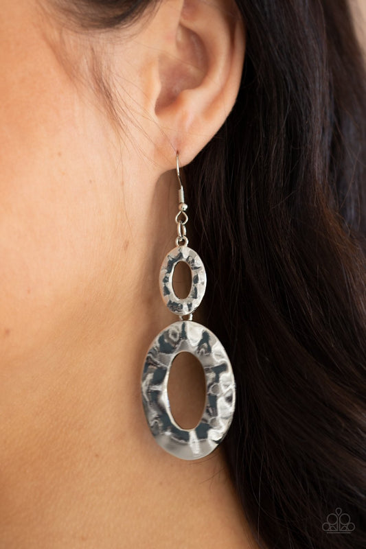 Bring on the Basics - Silver Mismatched Hammered Linked Oval Paparazzi Earrings
