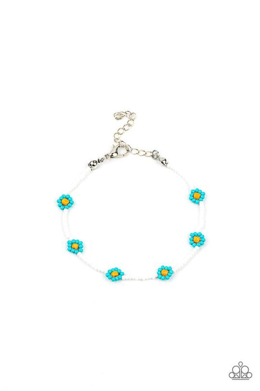 Camp Flower Power - Blue/Turquoise Seed Bead Flower Paparazzi Adjustable Bracelet