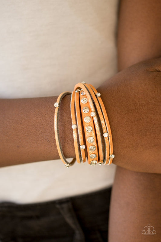 Catwalk It Off - Orange Leather Paparazzi Double Wrap Snap Bracelet