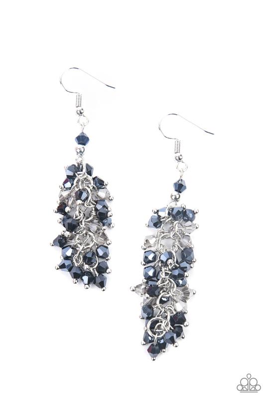Celestial Chandeliers - Blue Iridescent Beaded Cluster Paparazzi Earrings