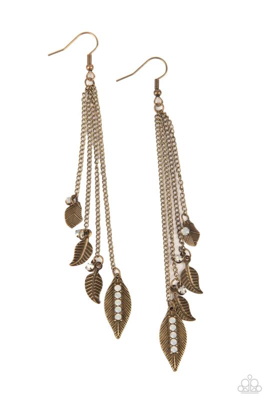 Chiming Leaflets - Brass Antiqued Leaflet Tranquil Chime Paparazzi Earrings