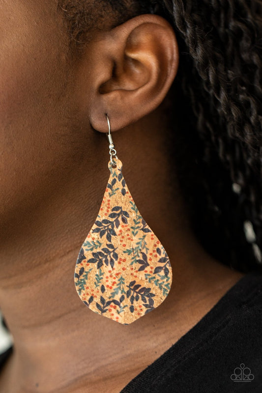 Cork Coast - Multi Colorful Leafy Patterned Cork Earrings