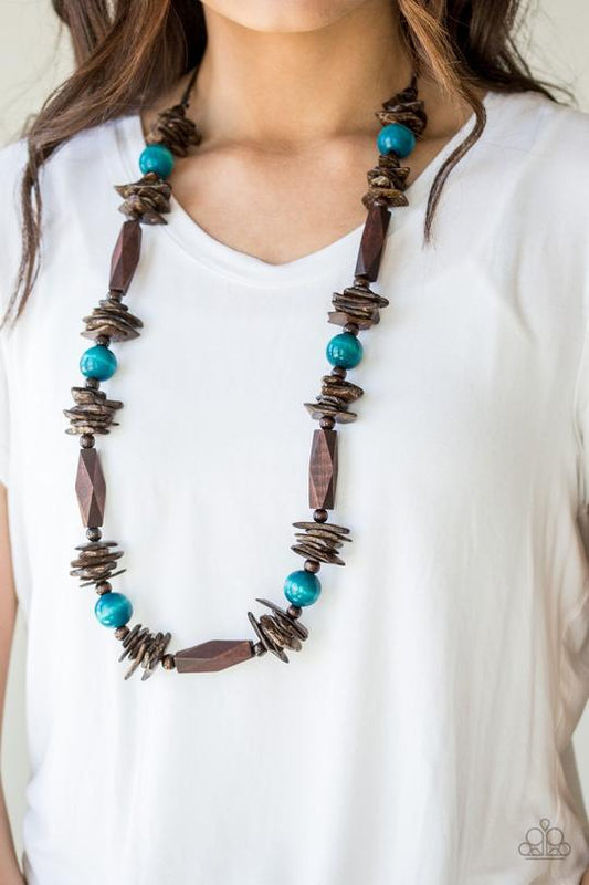 Cozumel Coast - Blue & Brown Wooden Paparazzi Necklace & matching earrings