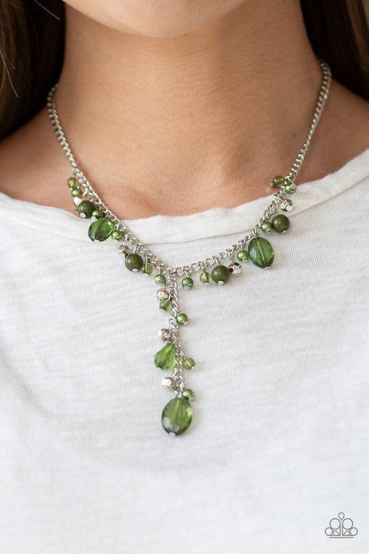 Crystal Couture - Green Crystal-Like Beads & Silver Faceted Beaded Paparazzi Necklace & matching earrings