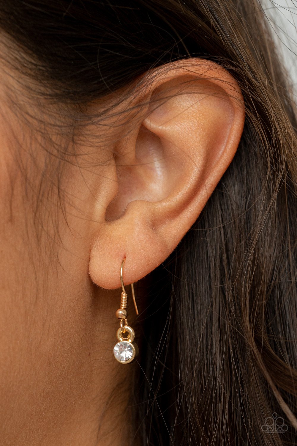 Curvy Couture - Gold Hoop/White Rhinestone Encrusted Hoop Paparazzi Pendant Necklace & matching earrings