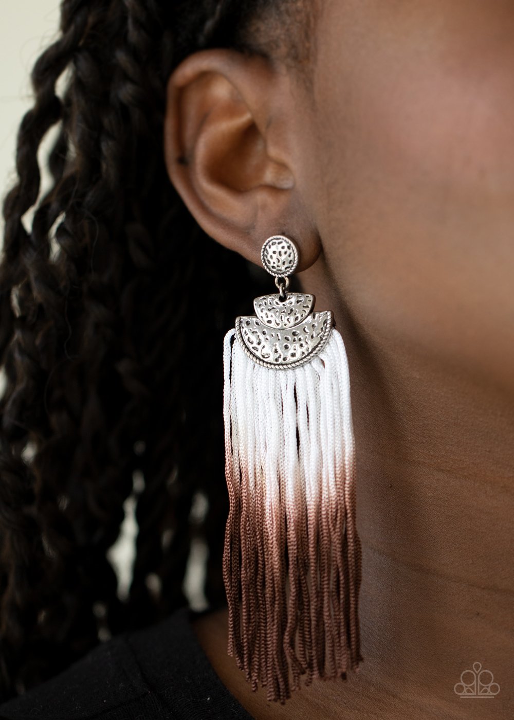 DIP It Up - Brown & White Cording Fringe Paparazzi Earrings