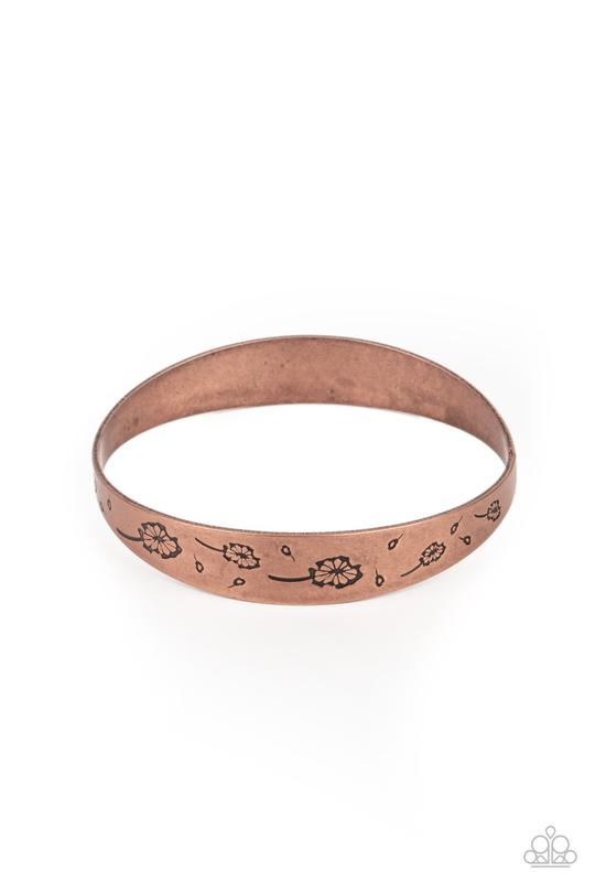 Dandelion Dreamland - Copper Floral Stamped Paparazzi Bangle Bracelet