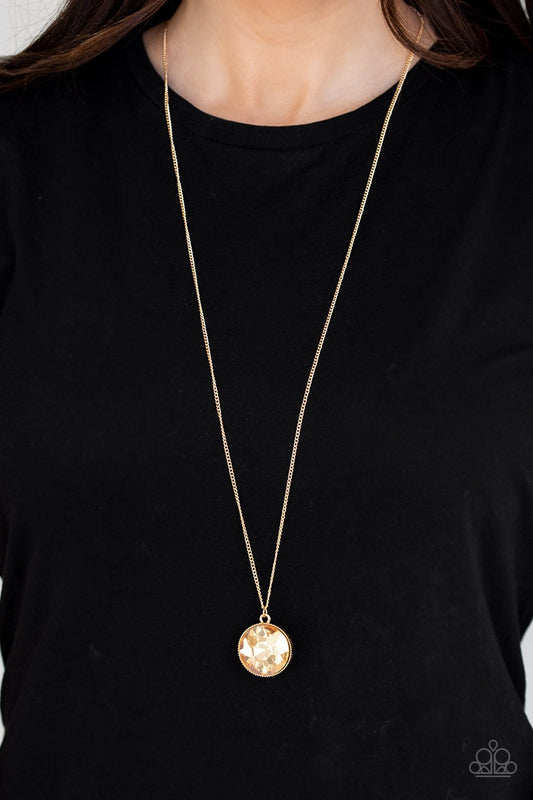 Dauntless Diva - Gold Gem Pendant Paparazzi Necklace & matching earrings