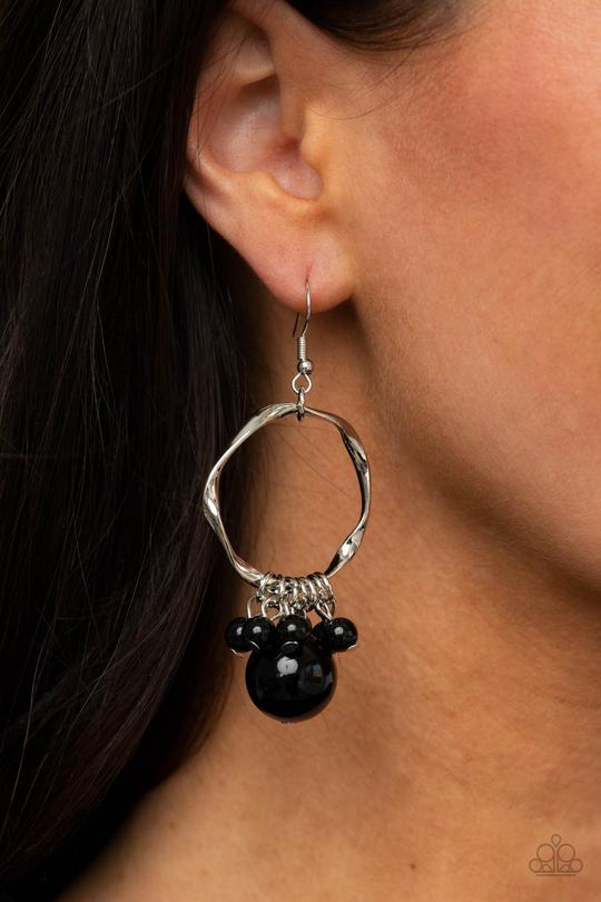 Delectably Diva - Black Beaded Bubbly Fringe Paparazzi Earrings