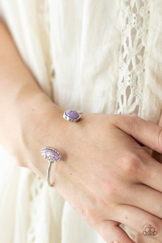Don't BEAD Jealous - Purple & Iridescent Glitter Beaded Paparazzi Cuff Bracelet