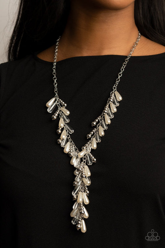 Dripping With DIVA-ttitude - White Pearl Paparazzi Necklace & matching earrings - Life of the Party April 2021