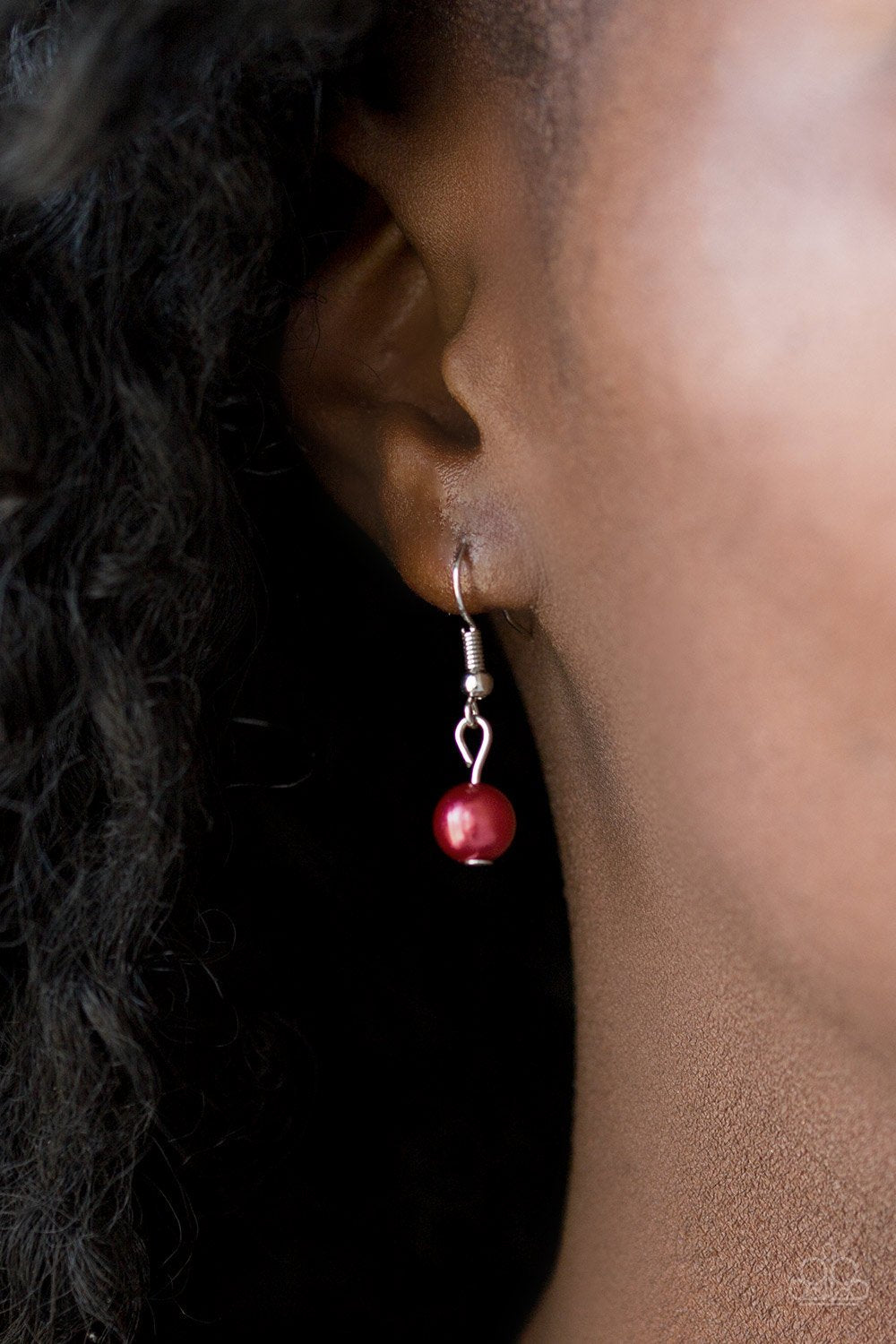 Eloquently Eloquent - Red Pearl & Silver Beaded Elongated Paparazzi Necklace & matching earrings