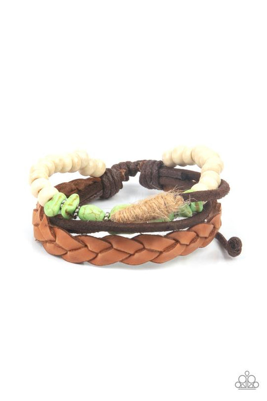 Far Out Wayfair - Green Stone/White Wooden Beaded Paparazzi Urban Bracelet