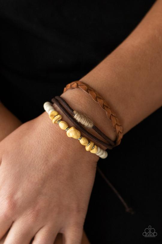 Far Out Wayfair - Yellow Stones/White Wooden Beaded Paparazzi Urban Bracelet