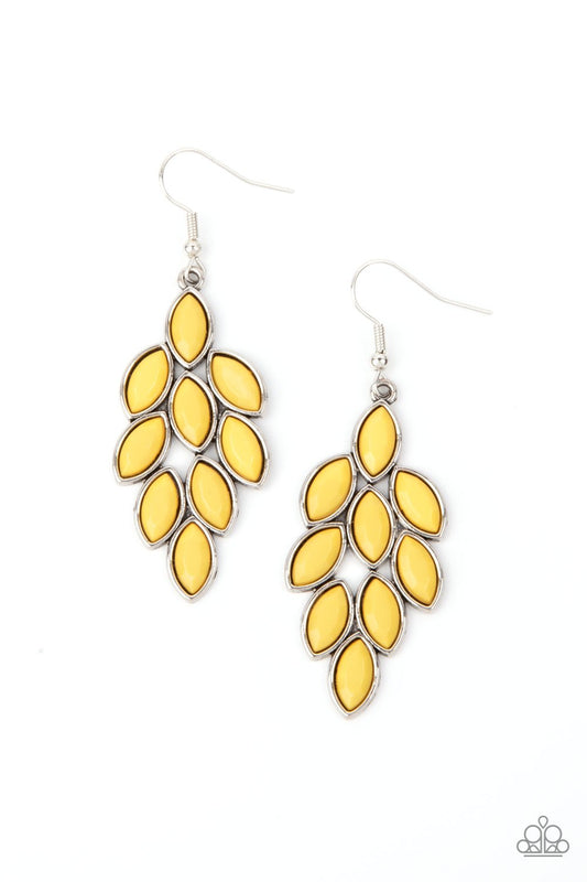 Flamboyant Foliage - Yellow Beaded Leafy Lure Paparazzi Earrings