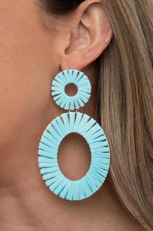 Foxy Flamenco - Blue Wicker-Like Accent Paparazzi Earrings