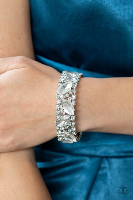 Full Body Chills - White Rhinestone Paparazzi Stretch Bracelet