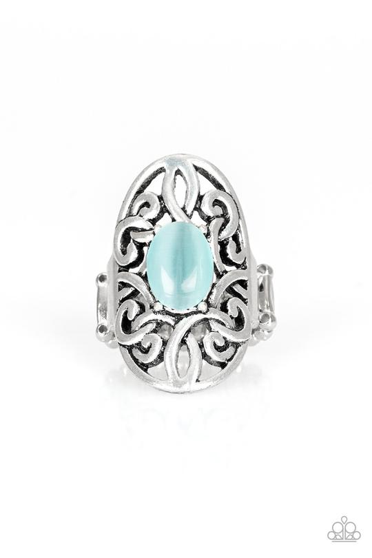 GLEAM Big - Blue Cat's Eye Paparazzi Ring