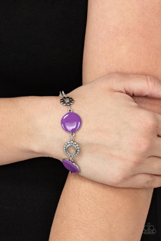 Garden Regalia - Purple Circle & Silver Floral Accents Paparazzi Adjustable Bracelet