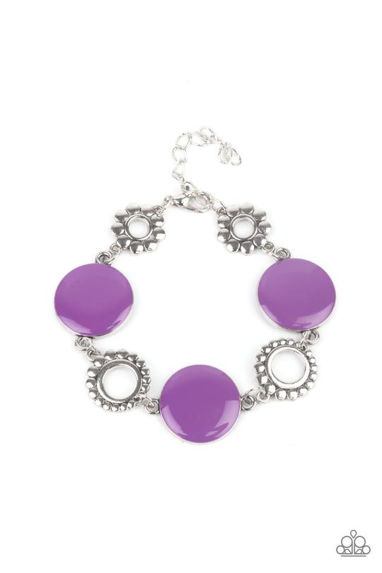 Garden Regalia - Purple Circle & Silver Floral Accents Paparazzi Adjustable Bracelet