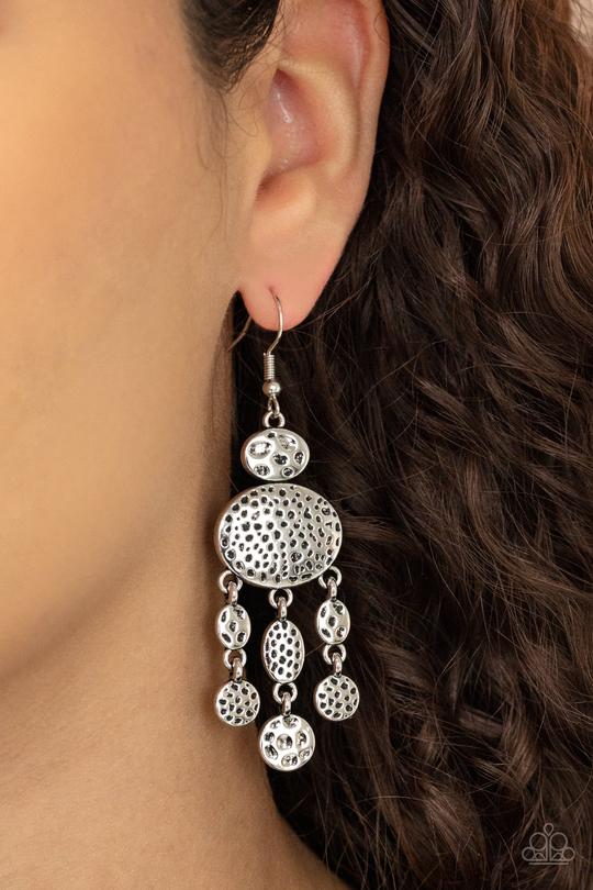 Get Your ARTIFACTS Straight - Silver Hammered Mismatched Texture Artisan Inspired Paparazzi Earrings