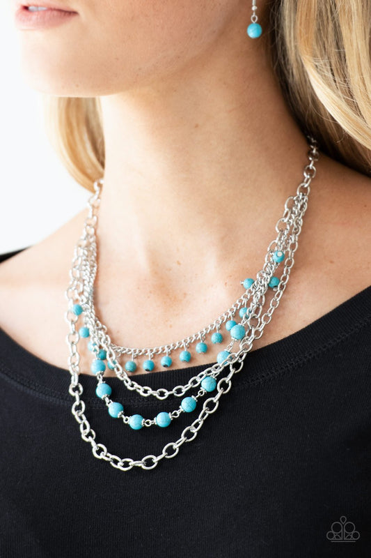 Ground Forces - Blue/Turquoise Stone Accents/Mismatched Silver Chain Paparazzi Necklace & matching earrings